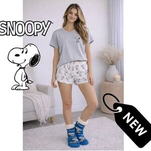 NWT snoopy Sherpa socks with Snoopy pull on PJ shorts